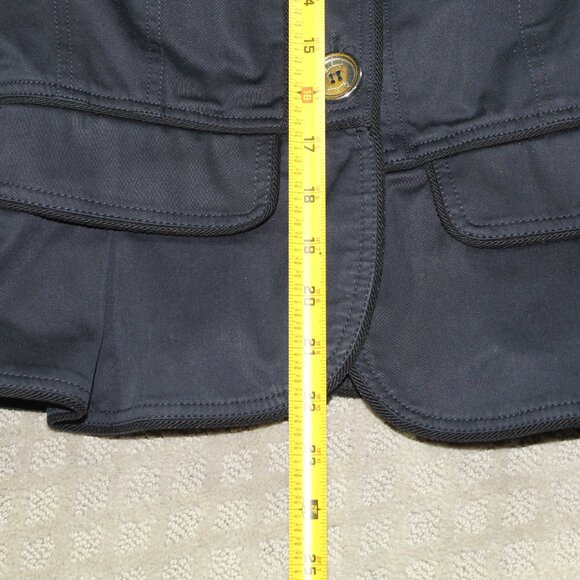 Burberry Women's Size 6 Navy Blue Cotton Scalloped Peplum Large Silver B… - Picture 5 of 7